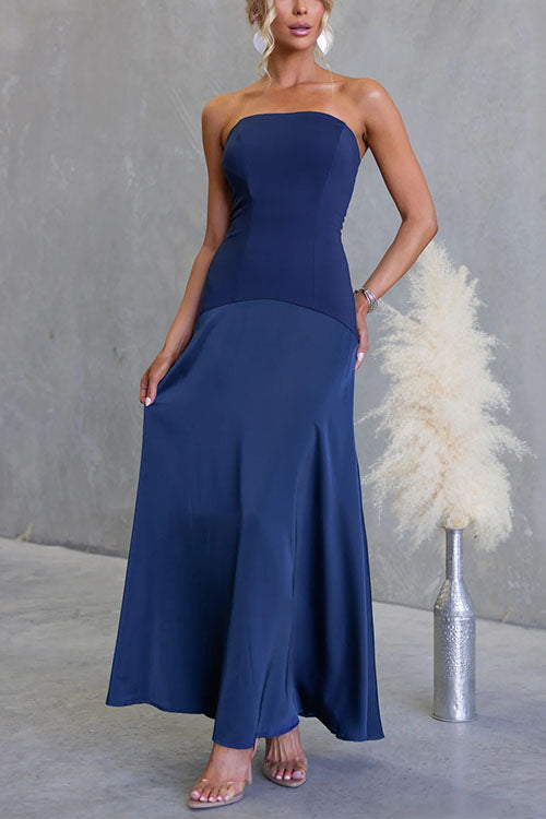Strapless Tube Splice Swing Maxi Party Dress