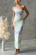 One Shoulder Watercolor Swirl Maxi Bodycon Dress
