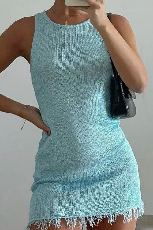 Rebadress Round Neck Sleeveless Raw Hem Bodycon Mini Dress