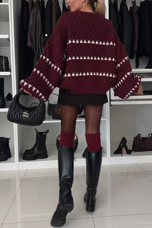 Rebadress Lantern Sleeves Color Block Chunky Knit Sweater