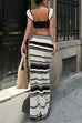 Rebadress Striped V Neck Ruffle Crop Top and Bodycon Maxi Skirt Crochet Knit Set