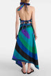 Rebadress Printed Halter Tie Knot Backless Top and Irregular Hem Maxi Skirt Set