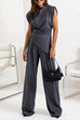 Rebadress Ruched Asymmetrical Top and Wide Leg Pants Set