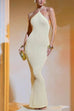 Rebadress Halter Open Back Hollow Out Knit Bodycon Maxi Dress