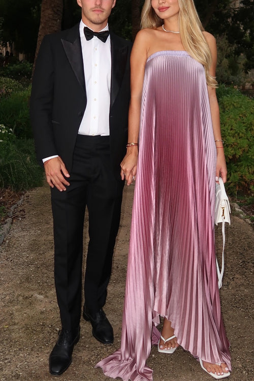 Rebadress Strapless Tube Gradient Ombre Satin Maxi Party Dress