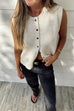 Rebadress Crewneck Sleeveless Button Down Knitting Top