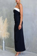 Strapless Draped Slit Color Block Maxi Dress