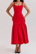 Rebadress U Neck Sleeveless Ruffle Bodycon Midi Dress