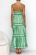 Rebadress Spaghetti Strap Tiered Color Block Striped Maxi Dress