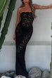 Rebadress Strapless Lace Hollow Out Bodycon Maxi Dress