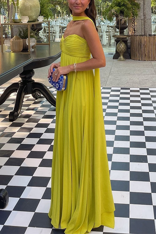 Rebadress Strapless Back Lace-up Pleated Maxi Dress