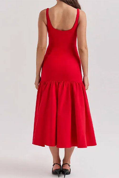 Rebadress U Neck Sleeveless Ruffle Bodycon Midi Dress