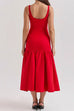 Rebadress U Neck Sleeveless Ruffle Bodycon Midi Dress