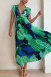 Rebadress V Neck Waisted Back Cut Out Printed Maxi Pleated Dress