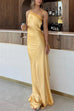 Rebadress One Shoulder Open Back Tie Knot Satin Maxi Dress