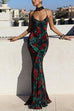 Rebadress Spaghetti Strap Open Back Floral Print Maxi Dress