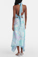 Rebadress Printed Halter Tie Knot Backless Top and Irregular Hem Maxi Skirt Set