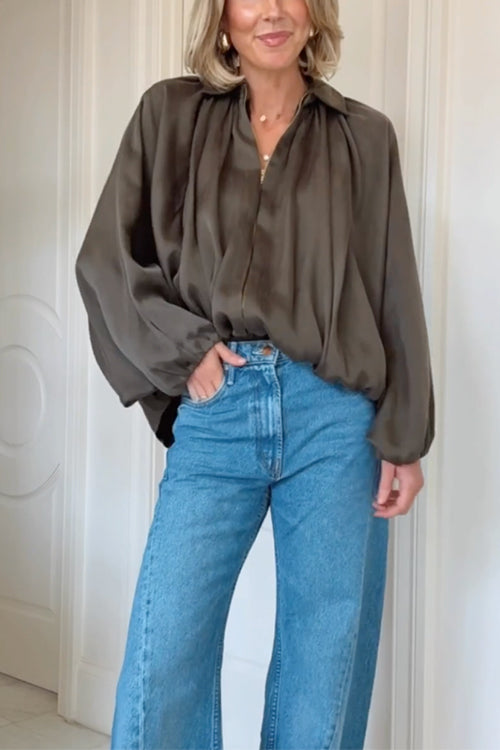 Rebadress Lapel Batwing Sleeves Zip Up Bomber Jacket