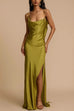 Rebadress High Slit Back Drape Cascading Satin Maxi Cami Dress