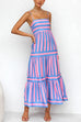 Rebadress Spaghetti Strap Tiered Color Block Striped Maxi Dress