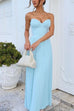 Rebadress Strapless V Neck Corset Pleated Maxi Dress