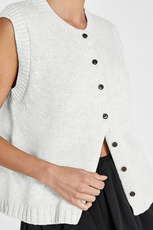 Rebadress Crewneck Sleeveless Button Down Knitting Top