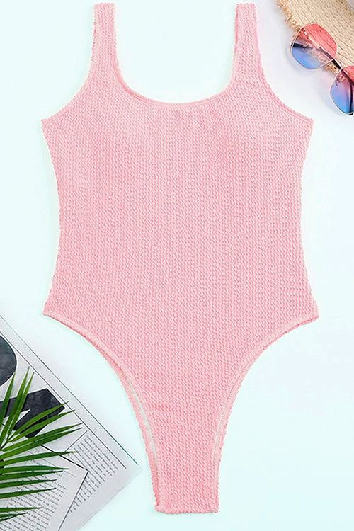 Rebadress Low Back High Cut Crinkle One Piece Swimsuit