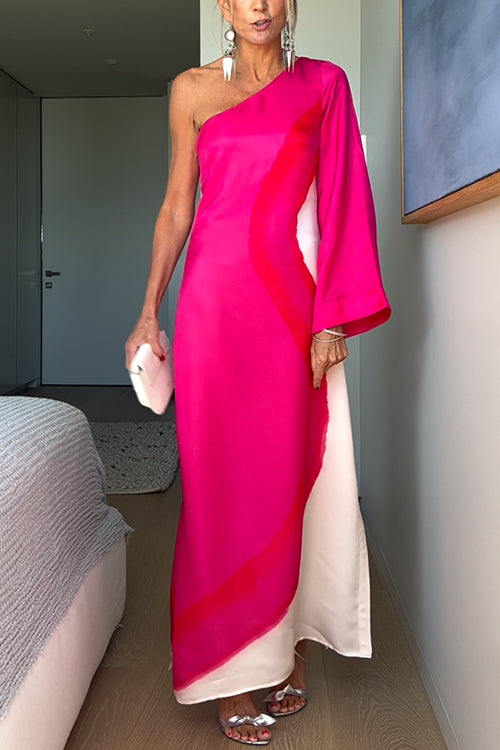 Rebadress One Shoulder Long Sleeve Side Slit Tie Dye Maxi Dress