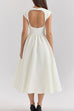 Rebadress Cap Sleeves Open Back Waisted Swing Midi Dress