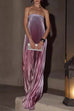 Rebadress Strapless Tube Gradient Ombre Satin Maxi Party Dress