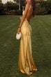 Rebadress One Shoulder Open Back Tie Knot Satin Maxi Dress