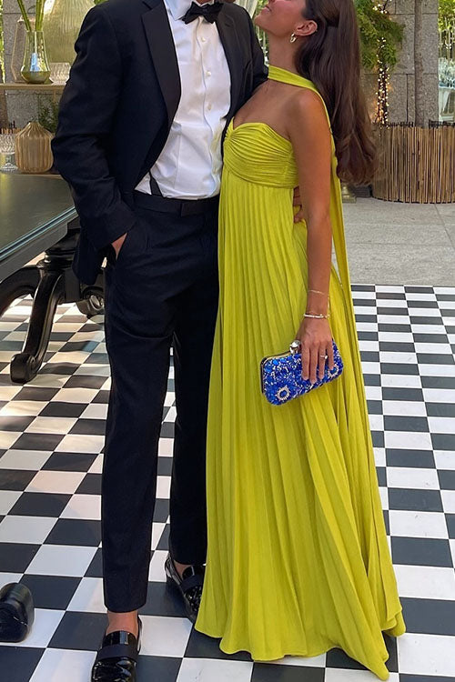 Rebadress Strapless Back Lace-up Pleated Maxi Dress