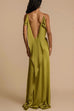Rebadress High Slit Back Drape Cascading Satin Maxi Cami Dress