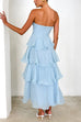 Rebadress Strapless Empire Waist Ruffle Layered Maxi Dress