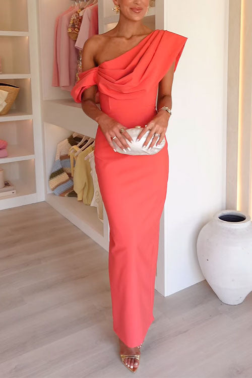 Draped One Shoulder Bodycon Maxi Party Dress