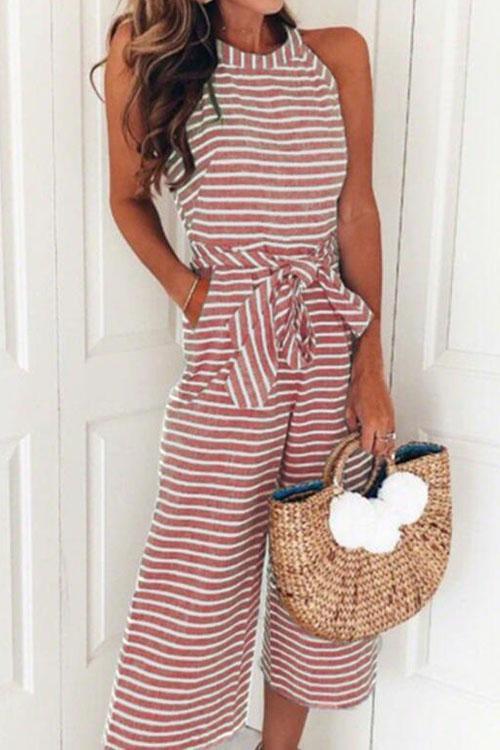Rebadress Striped Bow-Knot Wide Leg Jumpsuit