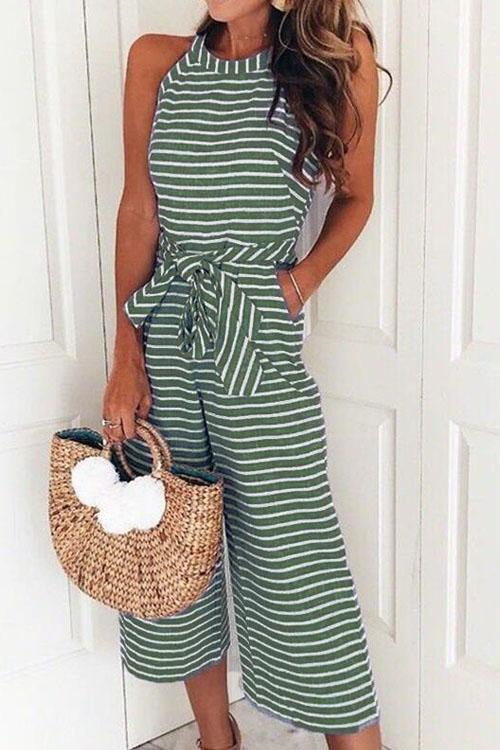 Rebadress Striped Bow-Knot Wide Leg Jumpsuit