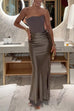 Rebadress Strapless Patchwork Satin Bodycon Maxi Party Dress
