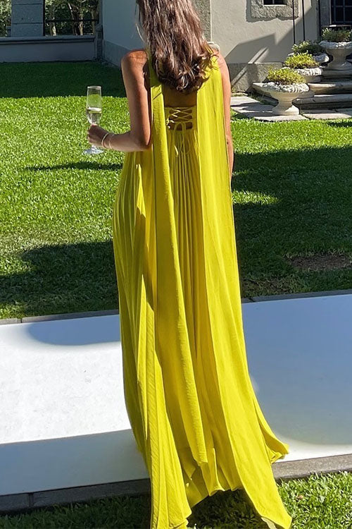 Rebadress Strapless Back Lace-up Pleated Maxi Dress