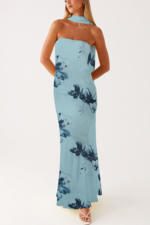 Rebadress Strapless Tube Floral Print Bodycon Maxi Dress