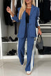Rebadress Patchwork Notch Lapel Pocketed Blazer Elastic Waist Wide Leg Pants Casual Set