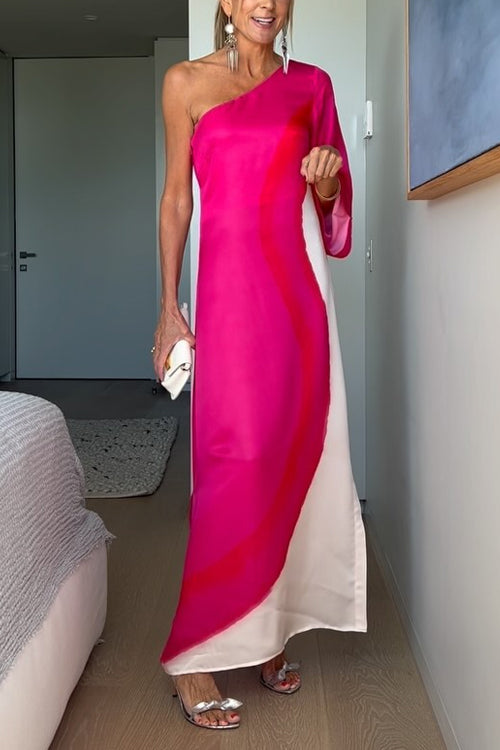 Rebadress One Shoulder Long Sleeve Side Slit Tie Dye Maxi Dress