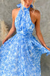 Bow Neck Halter Backless Floral Print Maxi Dress