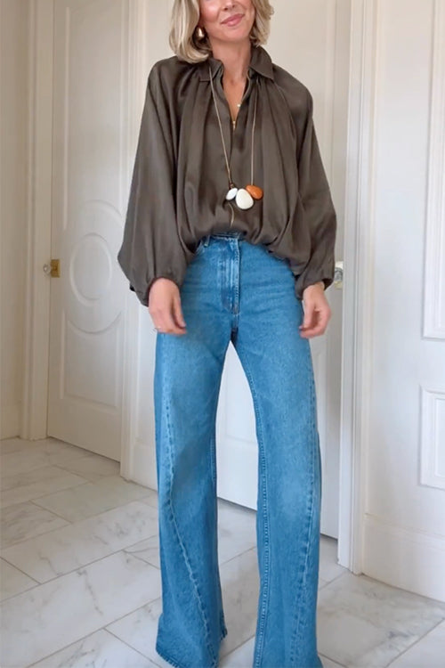 Rebadress Lapel Batwing Sleeves Zip Up Bomber Jacket