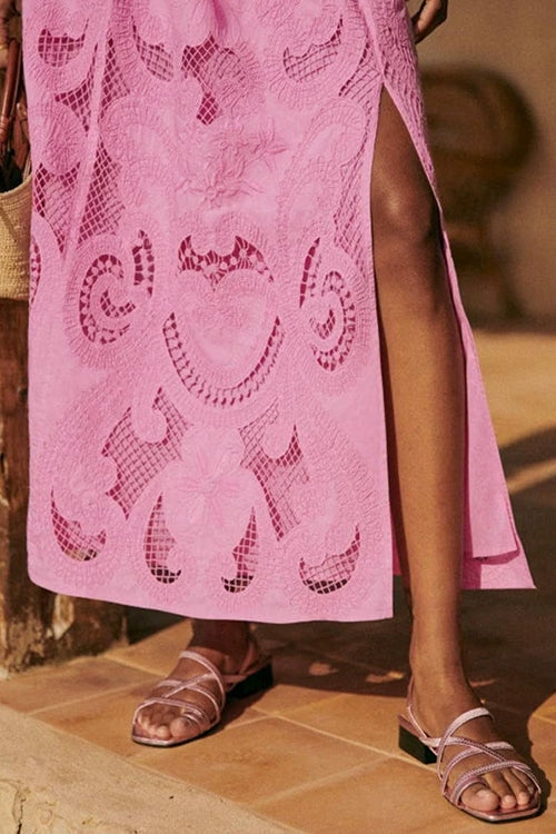 Rebadress Lace Hollow Out Slit A-line Maxi Skirt