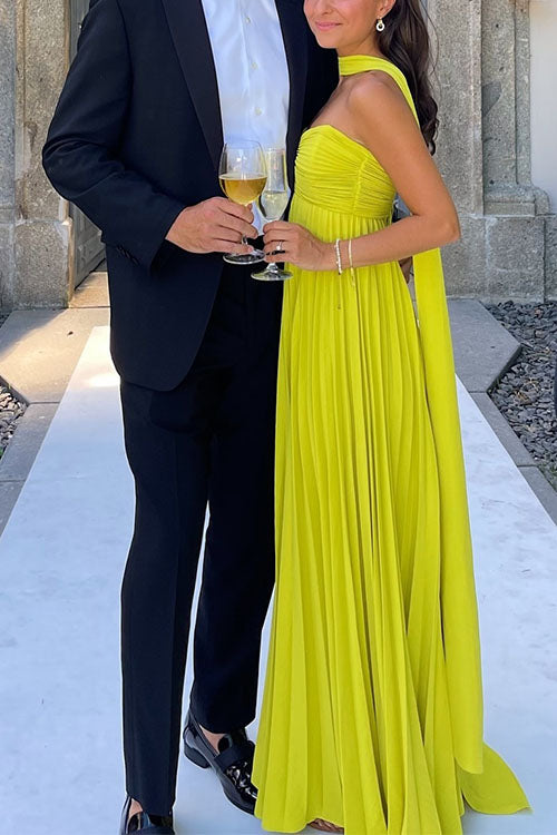 Rebadress Strapless Back Lace-up Pleated Maxi Dress