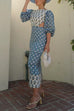 Rebadress Lantern Sleeves Bow Back Cut Out Printed Midi Dress