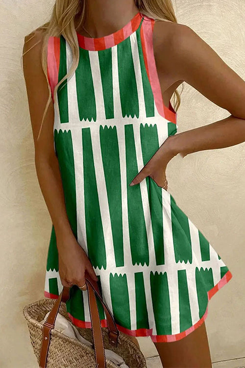 Rebadress Round Neck Color Block Striped Mini Tank Dress
