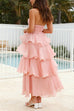 Rebadress Strapless Empire Waist Ruffle Layered Maxi Dress