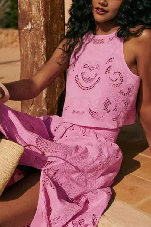 Rebadress Sleeveless Hollow Out Lace Crop Top
